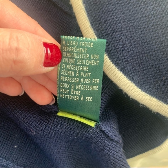 VTG LAUREN RALPH LAUREN Womens Merino Wool Cardi Jacket size M Navy Gold Crest. - Picture 11 of 16